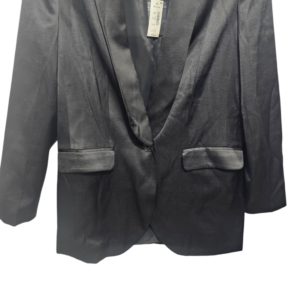 New MADEWELL Satin Oversized Blazer in True Black Size 00 - Picture 3 of 11